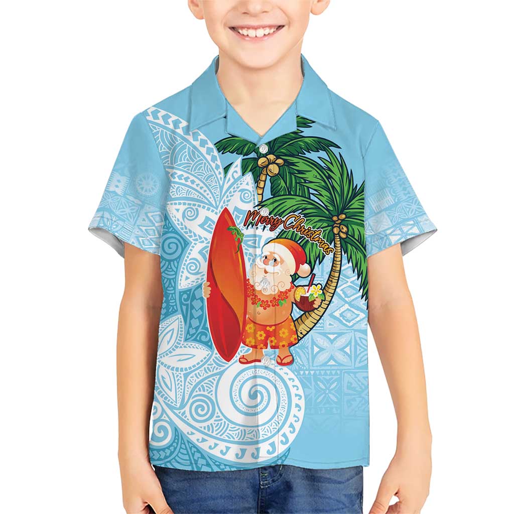 Polynesian Hawaiian Shirt Tropical Santa - Plumeria Turquoise Vintage LT7 - Polynesian Pride
