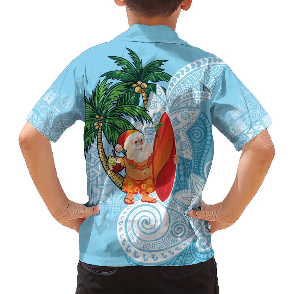 Polynesian Hawaiian Shirt Tropical Santa - Plumeria Turquoise Vintage LT7 - Polynesian Pride