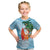 Polynesian Kid T Shirt Tropical Santa - Plumeria Turquoise Vintage