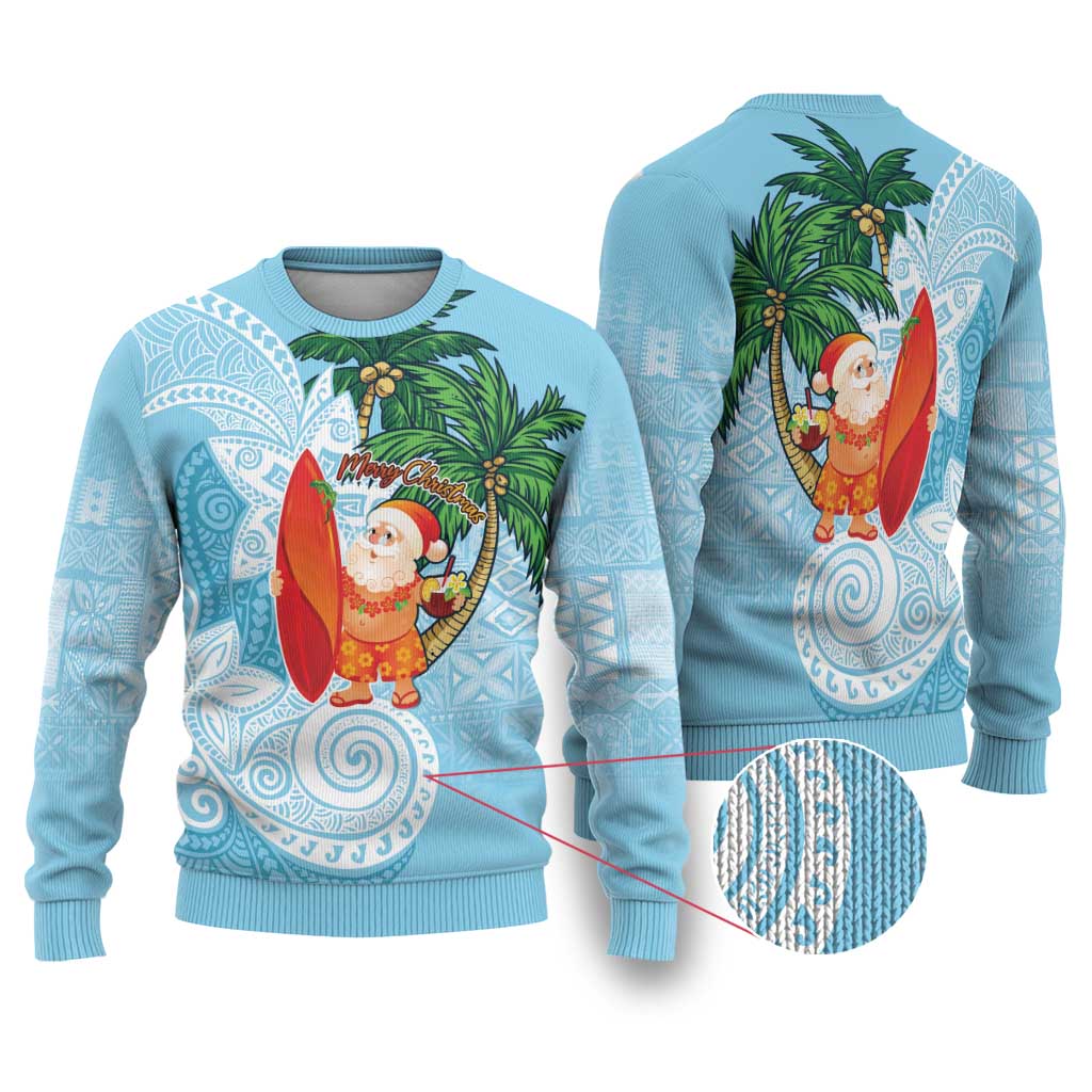 Polynesian Ugly Christmas Sweater Tropical Santa - Plumeria Turquoise Vintage LT7 Turquoise - Polynesian Pride