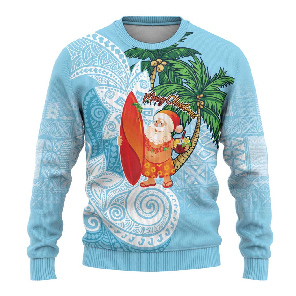 Polynesian Ugly Christmas Sweater Tropical Santa - Plumeria Turquoise Vintage LT7 - Polynesian Pride