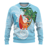Polynesian Ugly Christmas Sweater Tropical Santa - Plumeria Turquoise Vintage LT7 - Polynesian Pride