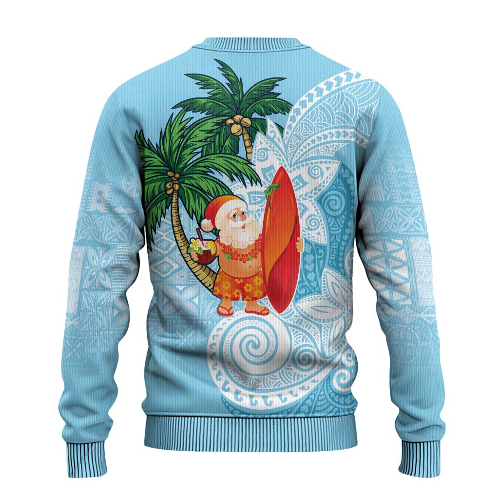 Polynesian Ugly Christmas Sweater Tropical Santa - Plumeria Turquoise Vintage LT7 - Polynesian Pride