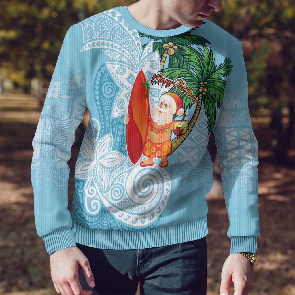 Polynesian Ugly Christmas Sweater Tropical Santa - Plumeria Turquoise Vintage LT7 - Polynesian Pride