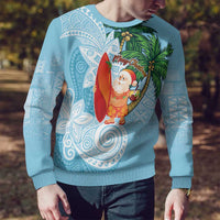 Polynesian Ugly Christmas Sweater Tropical Santa - Plumeria Turquoise Vintage LT7 - Polynesian Pride