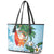 Polynesian Leather Tote Bag Tropical Santa - Plumeria Turquoise Vintage