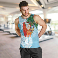 Polynesian Men Tank Top Tropical Santa - Plumeria Turquoise Vintage LT7 Turquoise - Polynesian Pride