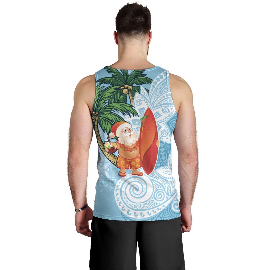 Polynesian Men Tank Top Tropical Santa - Plumeria Turquoise Vintage LT7 - Polynesian Pride