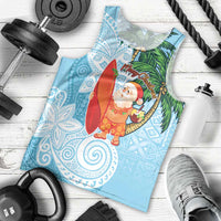 Polynesian Men Tank Top Tropical Santa - Plumeria Turquoise Vintage LT7 - Polynesian Pride