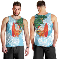 Polynesian Men Tank Top Tropical Santa - Plumeria Turquoise Vintage LT7 - Polynesian Pride
