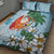 Polynesian Quilt Bed Set Tropical Santa - Plumeria Turquoise Vintage