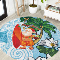 Polynesian Round Carpet Tropical Santa - Plumeria Turquoise Vintage LT7 Turquoise - Polynesian Pride