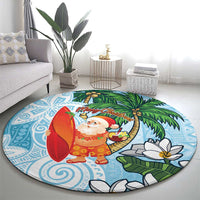 Polynesian Round Carpet Tropical Santa - Plumeria Turquoise Vintage LT7 - Polynesian Pride