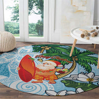 Polynesian Round Carpet Tropical Santa - Plumeria Turquoise Vintage LT7 - Polynesian Pride
