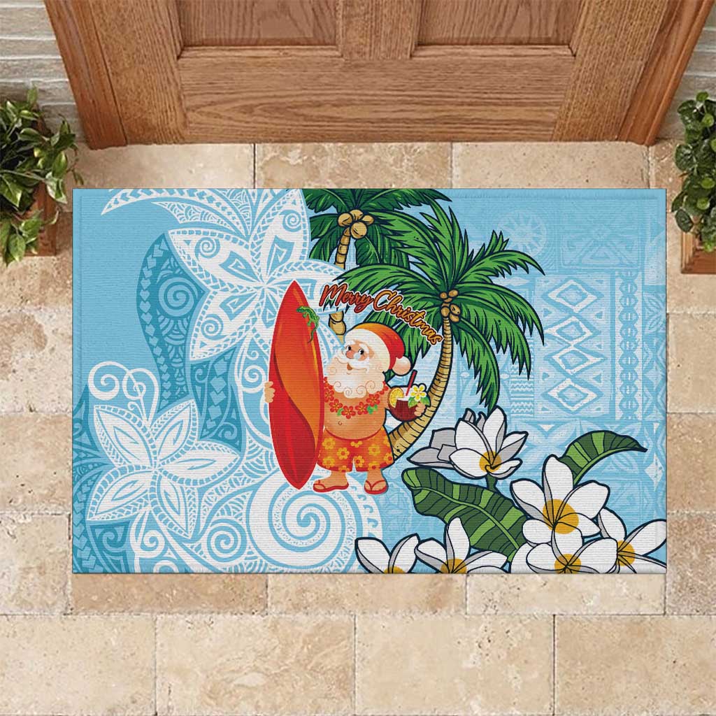 Polynesian Rubber Doormat Tropical Santa - Plumeria Turquoise Vintage LT7 Turquoise - Polynesian Pride