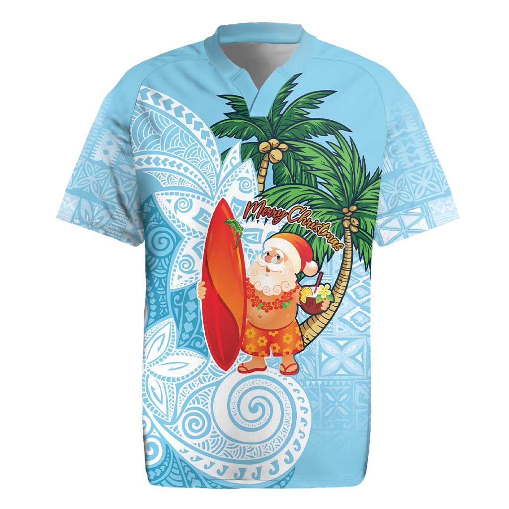 Polynesian Rugby Jersey Tropical Santa - Plumeria Turquoise Vintage LT7 Turquoise - Polynesian Pride