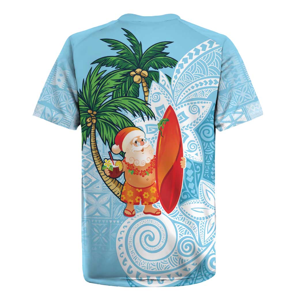 Polynesian Rugby Jersey Tropical Santa - Plumeria Turquoise Vintage LT7 - Polynesian Pride
