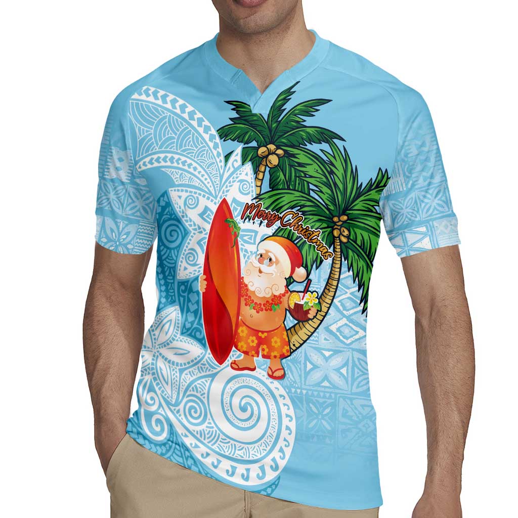 Polynesian Rugby Jersey Tropical Santa - Plumeria Turquoise Vintage LT7 - Polynesian Pride