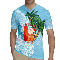 Polynesian Rugby Jersey Tropical Santa - Plumeria Turquoise Vintage LT7 - Polynesian Pride