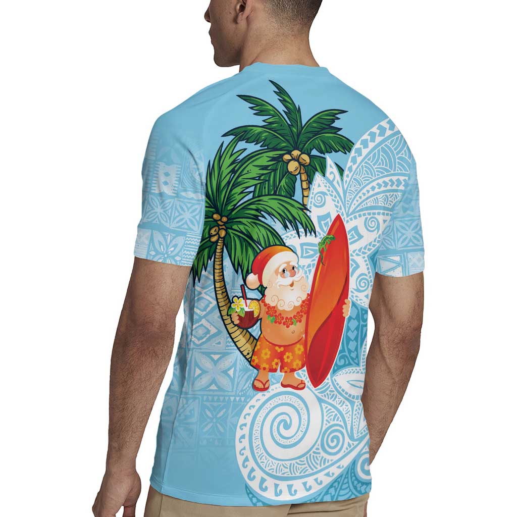 Polynesian Rugby Jersey Tropical Santa - Plumeria Turquoise Vintage LT7 - Polynesian Pride