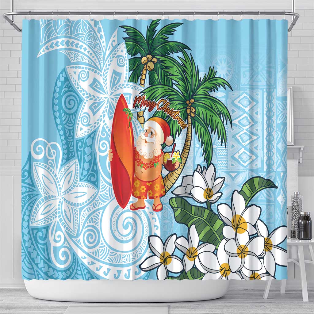 Polynesian Shower Curtain Tropical Santa - Plumeria Turquoise Vintage LT7 - Polynesian Pride