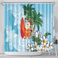 Polynesian Shower Curtain Tropical Santa - Plumeria Turquoise Vintage LT7 - Polynesian Pride