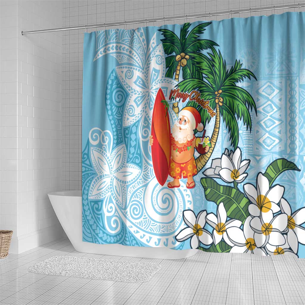 Polynesian Shower Curtain Tropical Santa - Plumeria Turquoise Vintage LT7 - Polynesian Pride