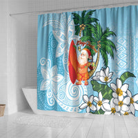 Polynesian Shower Curtain Tropical Santa - Plumeria Turquoise Vintage LT7 - Polynesian Pride