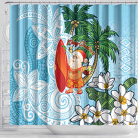 Polynesian Shower Curtain Tropical Santa - Plumeria Turquoise Vintage LT7 - Polynesian Pride
