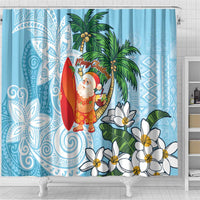 Polynesian Shower Curtain Tropical Santa - Plumeria Turquoise Vintage LT7 - Polynesian Pride