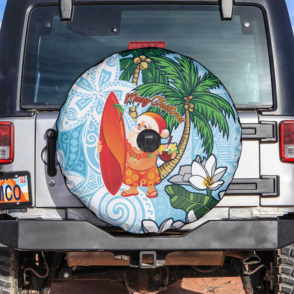 Polynesian Spare Tire Cover Tropical Santa - Plumeria Turquoise Vintage