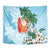 Polynesian Tapestry Tropical Santa - Plumeria Turquoise Vintage