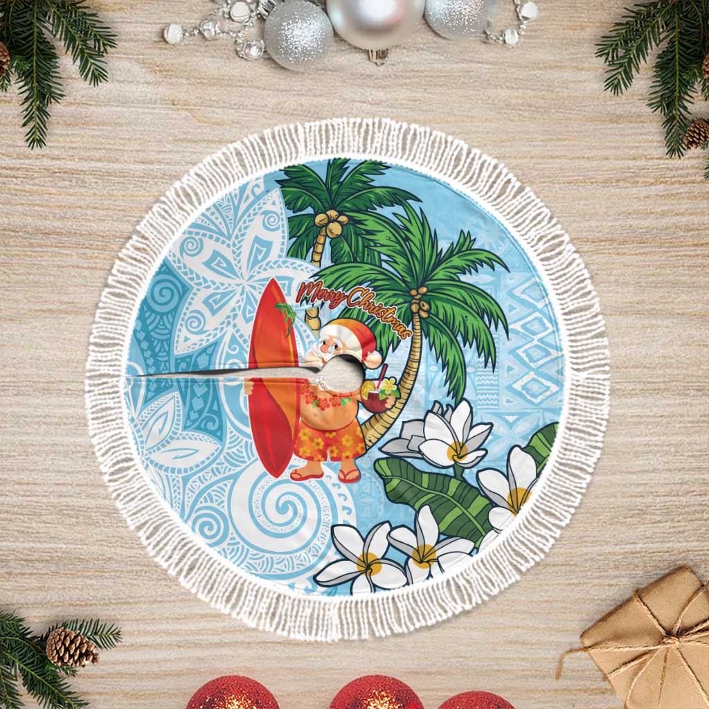 Polynesian Tree Skirt Tropical Santa - Plumeria Turquoise Vintage LT7 Fringed Turquoise - Polynesian Pride