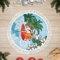 Polynesian Tree Skirt Tropical Santa - Plumeria Turquoise Vintage LT7 Fringed Turquoise - Polynesian Pride