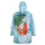 Polynesian Wearable Blanket Hoodie Tropical Santa - Plumeria Turquoise Vintage