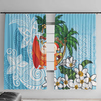Polynesian Window Curtain Tropical Santa - Plumeria Turquoise Vintage LT7 With Hooks Turquoise - Polynesian Pride