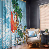 Polynesian Window Curtain Tropical Santa - Plumeria Turquoise Vintage LT7 - Polynesian Pride