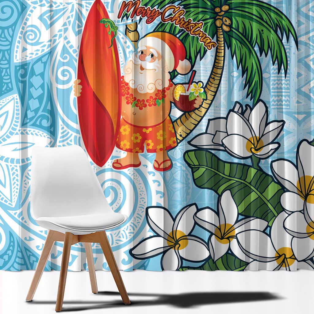 Polynesian Window Curtain Tropical Santa - Plumeria Turquoise Vintage LT7 - Polynesian Pride