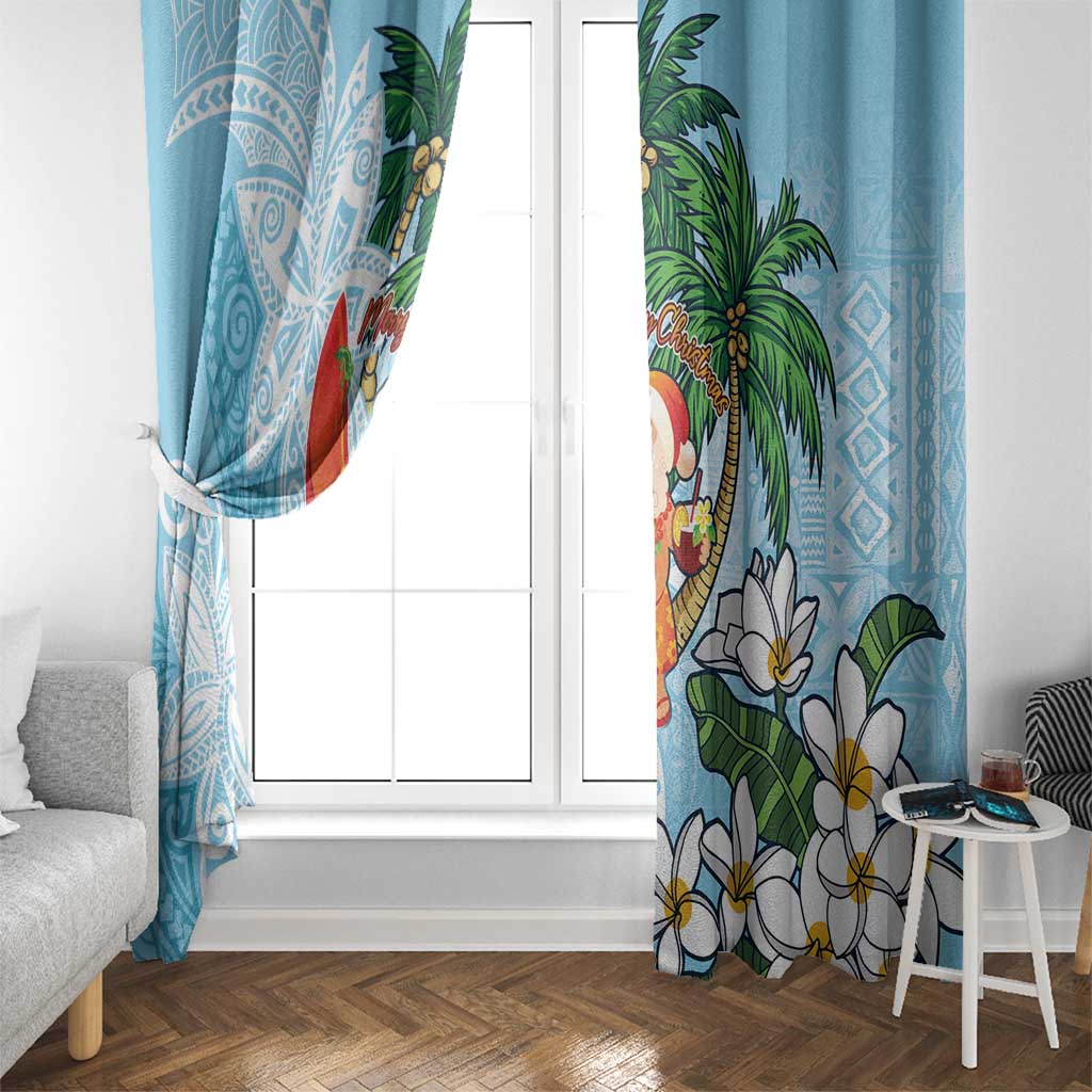 Polynesian Window Curtain Tropical Santa - Plumeria Turquoise Vintage LT7 - Polynesian Pride