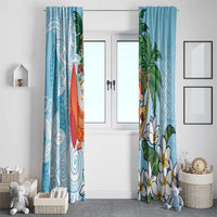 Polynesian Window Curtain Tropical Santa - Plumeria Turquoise Vintage LT7 - Polynesian Pride