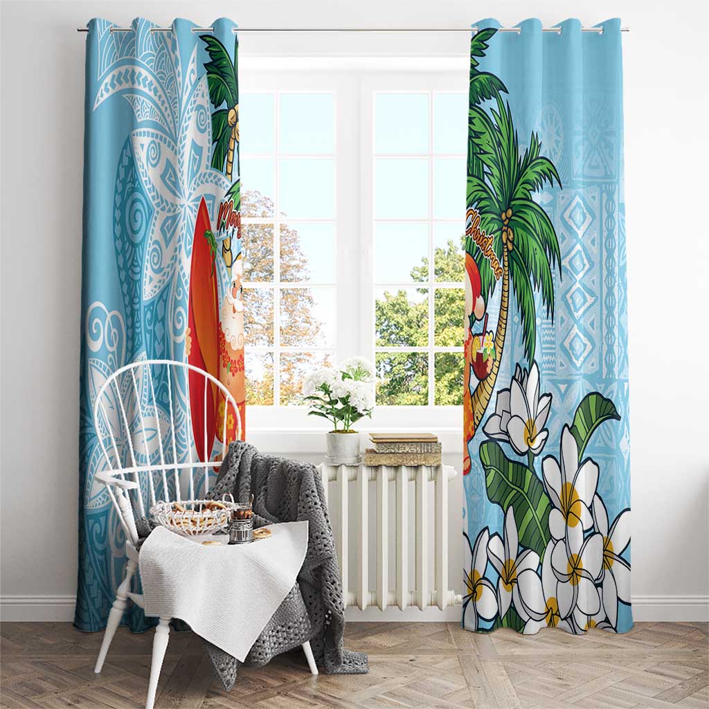 Polynesian Window Curtain Tropical Santa - Plumeria Turquoise Vintage LT7 - Polynesian Pride