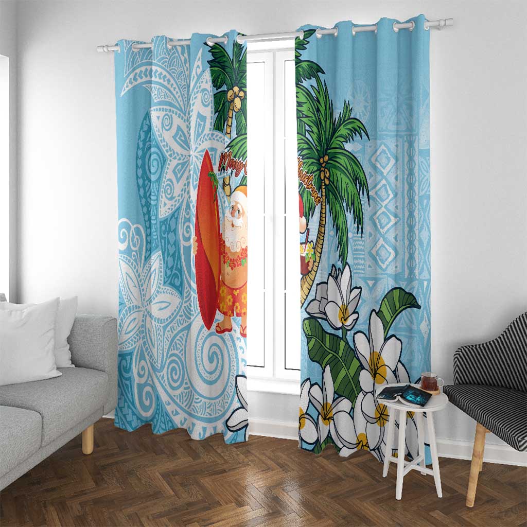 Polynesian Window Curtain Tropical Santa - Plumeria Turquoise Vintage LT7 With Grommets Turquoise - Polynesian Pride