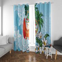 Polynesian Window Curtain Tropical Santa - Plumeria Turquoise Vintage LT7 With Grommets Turquoise - Polynesian Pride