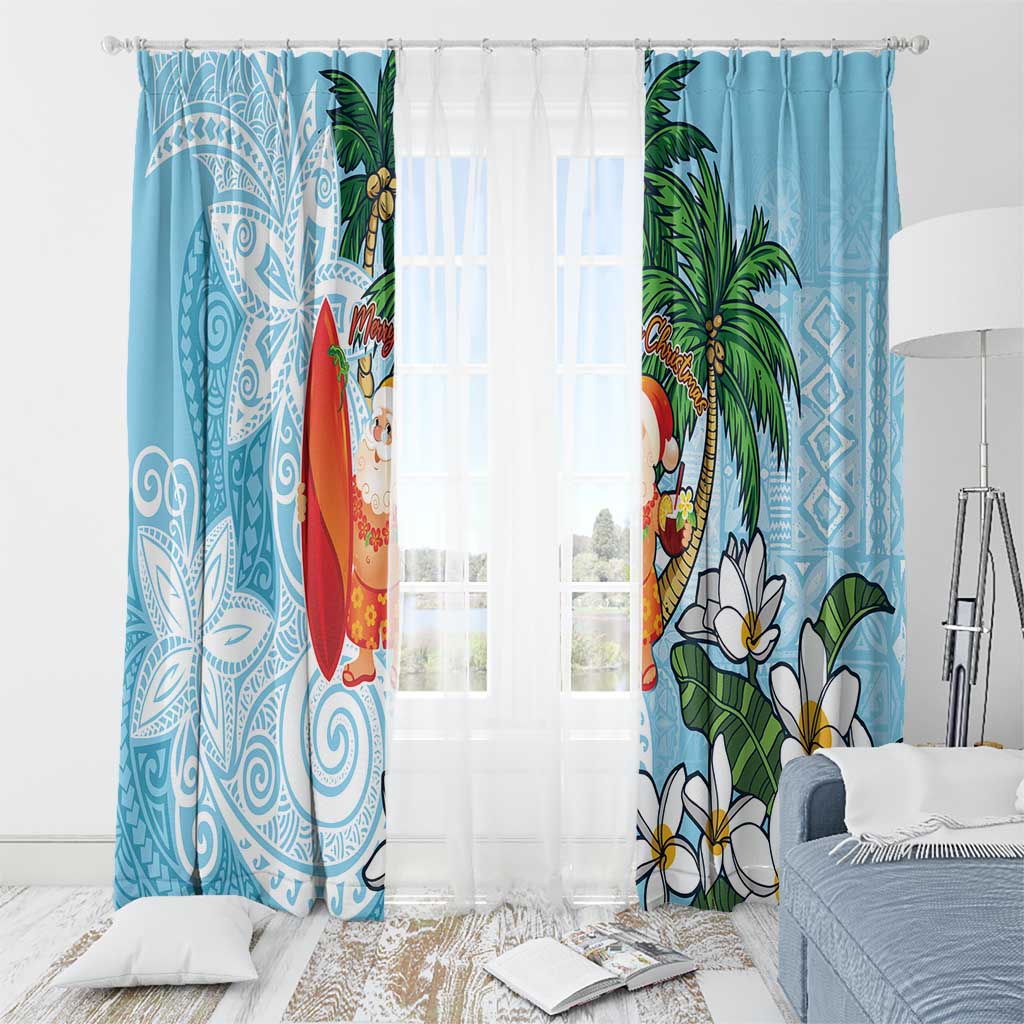 Polynesian Window Curtain Tropical Santa - Plumeria Turquoise Vintage LT7 - Polynesian Pride