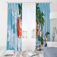 Polynesian Window Curtain Tropical Santa - Plumeria Turquoise Vintage LT7 - Polynesian Pride