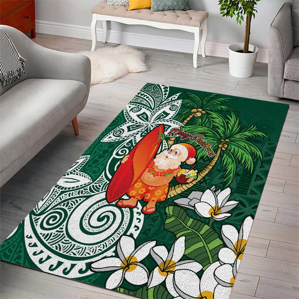 Polynesian Area Rug Tropical Santa - Plumeria Green Vintage LT7 - Polynesian Pride