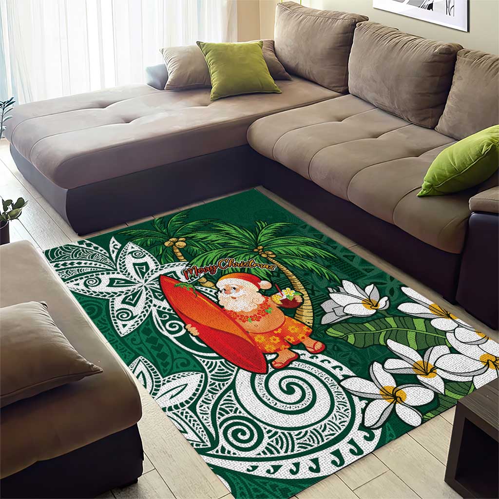 Polynesian Area Rug Tropical Santa - Plumeria Green Vintage LT7 - Polynesian Pride