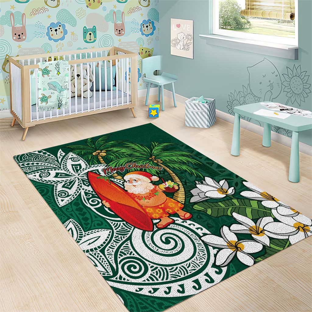 Polynesian Area Rug Tropical Santa - Plumeria Green Vintage LT7 - Polynesian Pride