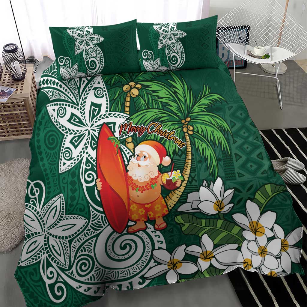 Polynesian Bedding Set Tropical Santa - Plumeria Green Vintage LT7 - Polynesian Pride