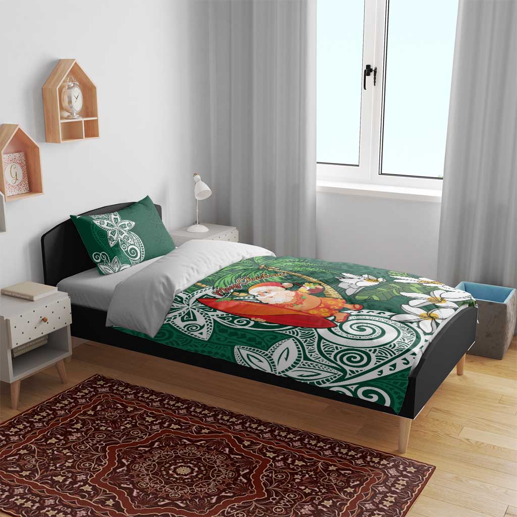 Polynesian Bedding Set Tropical Santa - Plumeria Green Vintage LT7 - Polynesian Pride
